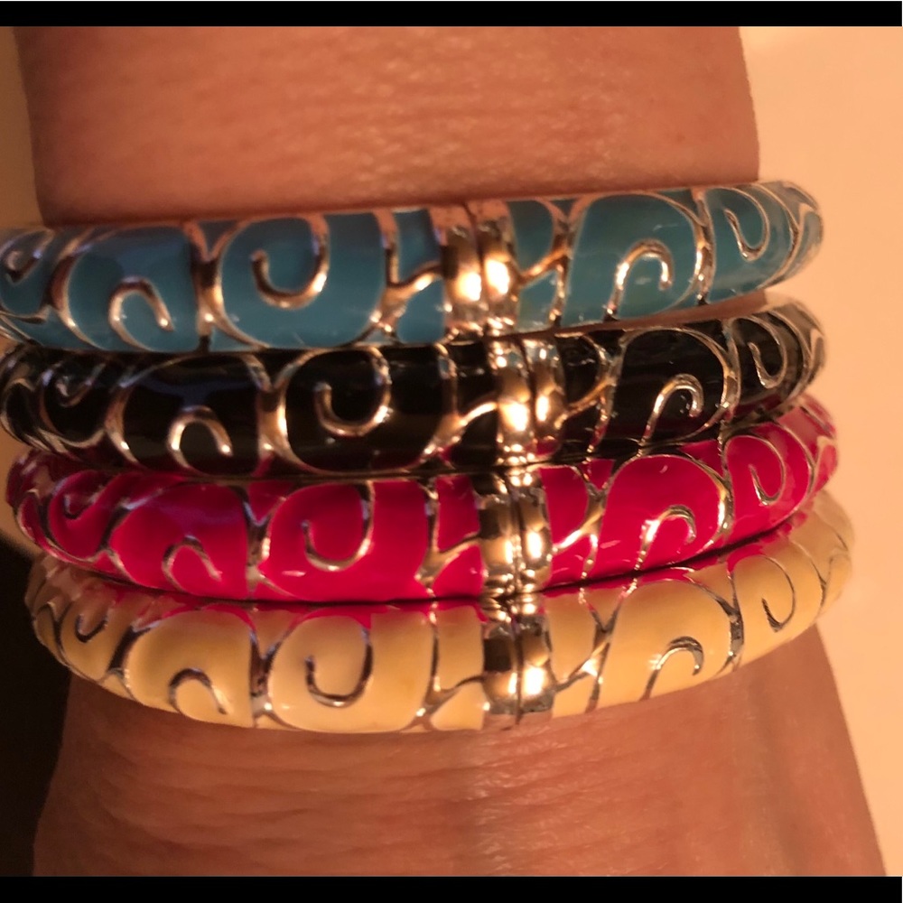 4, Enamel Swirl Stackable Hinged Bangle Bracelets - image 1